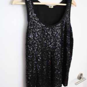 J. Crew Blk Sequined Knit Cotton Tank Top Sz XS